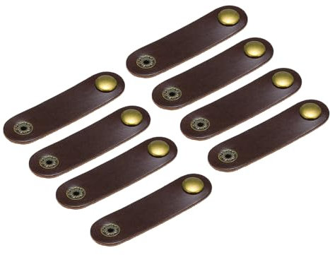sourcing map 8Pcs Leather Cable Straps Cord Organizer 80x20mm Cable Ties Elastic Cable Management for USB Cable, Headphone Wire, Coffee Color