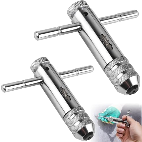 Set di 2 Chiave a Cricchetto con Impugnatura a T, Regolabile Giramaschi a T con Una Mano, Chiave Filettata con Impugnatura a T, Chiave a Cricchetto Regolabile per Maschi Metriche M3-M8/M5-M12