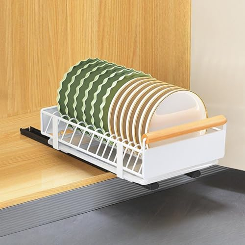 Herfair Teleskopschublade Ausziehbare Schublade Küche, Küchenschublade Korbauszug Schrankauszug Slide Out Drawer Schrank Küchenschüsseln Teller Ausziehbar (Teller-Organisator)
