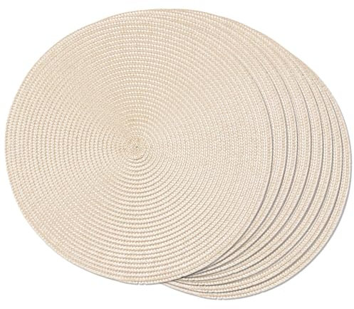 FunWheat Runde geflochtene Tischsets für den Esstisch, gewebt, waschbar, rutschfest, 38,1 cm, Elfenbein, 8 Stück