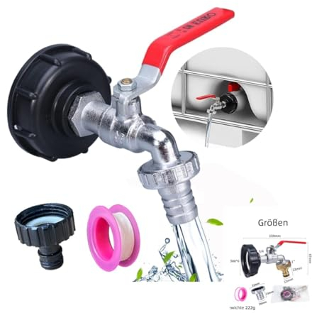 Lohill IBC Auslaufhahn, 1000L Wassertank Wasserhahn aus Legierung Kugelhahn,IBC Adapter für Wassertank Wasserhahn, Regenwassertank IBC Tank Container Zubehör(mit 3/4 Zoll Anschluss)