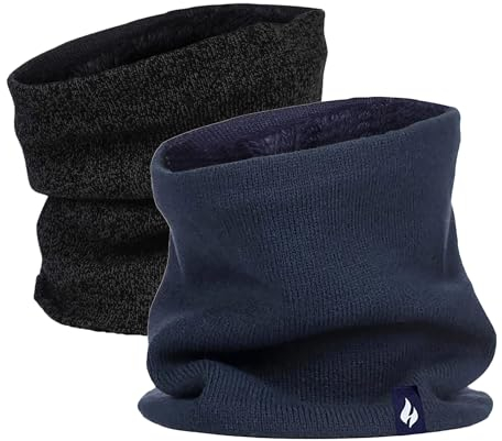 HEAT HOLDERS 2er Pack Herren Halswärmer Verdickte Flauschige Fleece Loop Schal Nackenwärmer mit Innenfleece für Winter (Einheitsgröße, Schwarz und Marineblau)