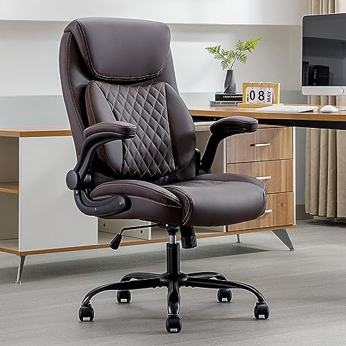 AISALL Bürostuhl Ergonomisch, Chefsessel mit Hoher Rückenlehne Wippfunktion, Schreibtischstuhl für Büro, Wohnungen Computerstuhl Höhenverstellbar Drehstuhl, Braun