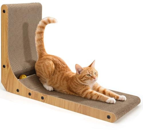 Nobleza Cardboard Cat Scratchers, 60cm Large Cat Scratching Board for Indoor Cats with Ball Toy, L Shape Vertical Scratcher for Wall and Corner, Durable Kitten Scratch Bed
