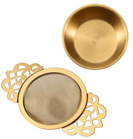 Gokoti Stainless Steel Tea Strainer with Drip Bowl Easy Clean Loose Leaf Hanging Infuser Filter Kitchen Tool