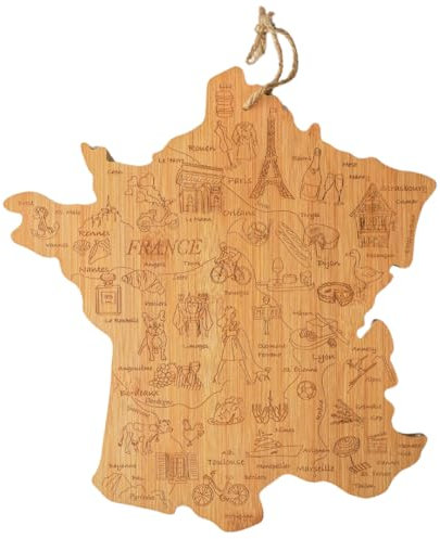 LILY DUTCH Schneidebrett „Frankreich mit Sehenswürdigkeiten“ – Aus nachhaltigem Bambus, Geschenk für Küchenchefs und Frankreich-Liebhaber, mit Schlaufe, Servierbrett für Küche und Charcuterie