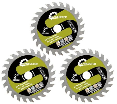 SANLEETEK 75mm 24T TCT Circular Saw Blade - 3pcs for Cutting Wood, Plastic, Plywood & Composite Materials