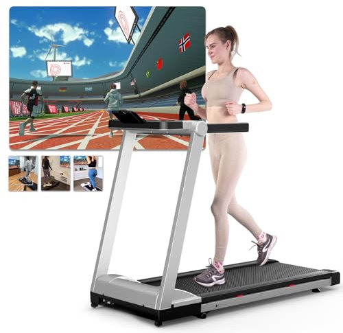 Superun Laufband für Zuhause Klappbar, Laufband mit Steigung max 158 KG mit APP, Klappbares Laufband mit Trainingskursen und Multi-Runner-Rennen