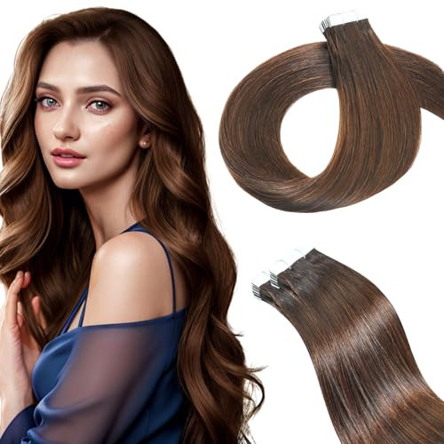 Qingliang Tape Extensions Echthaar, Dunkelstes Braun 40cm 20 Stück/Packung 50g Tape in Extensions Echthaar Invisible Seidig Gerade Skin Weft Tape Ins Natürlich Erweiterungen (40cm #2 Dunkelstes Braun)