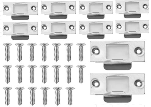 Yuiturt 10PCS Door Strike Plate with Dust Box and Matching Screws, Standard Tubular Latch Replacement 68mm X 39mm,Stainless Steel Strike Plate Set, Reinforcement Kit for Latch Plates