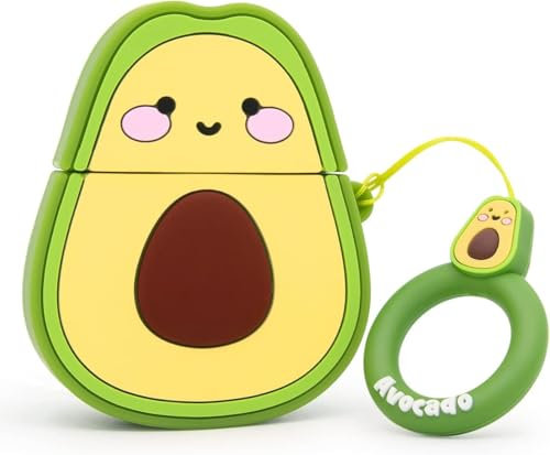 Niedliche Schutzhülle für Apple Airpod 2. Generation, 3D, Kawaii, lustiges Lebensmittel-Design, Silikonhülle, Anti-Fall-Abdeckung für AirPods, Ladehülle für Mädchen, Frauen, Jungen, Männer (Avocado,