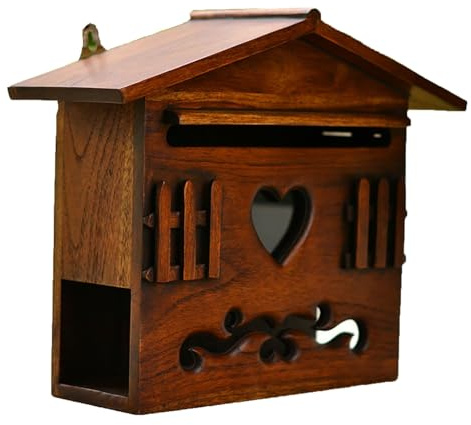 SXYCXJB Briefkästen für den Außenbereich mit Zeitungsfach, verschließbare Wandhalterung, Briefkästen, Holz, 25,4 x 25,4 x 12,7 cm