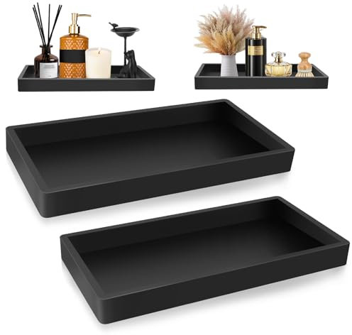 2 Piezas Bandeja De Baño, Bandeja de Silicona Negra,Bandejas Decorativas,Adecuado para Cocina y baño,Tocador,Hogar,Salón,Dormitorio(20 * 10cm)