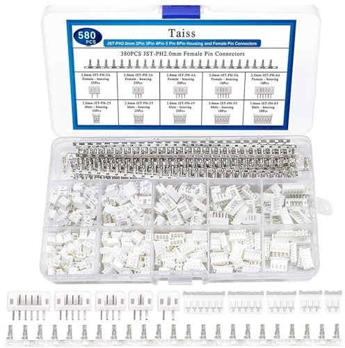 Lot de 580 connecteurs JST 2,0 mm Jst-Xh 2/3/4/5/6 broches pour boîtier adaptateur mâle et écrou, adaptateur de câble, avec pince à sertir