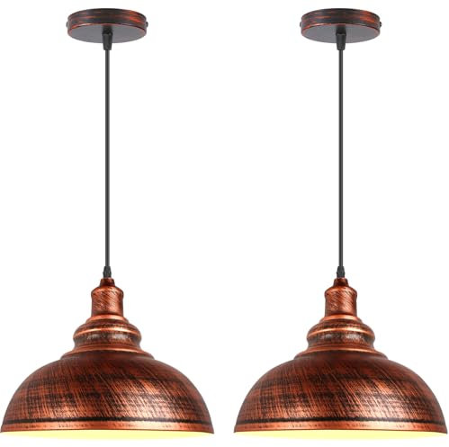 iDEGU 2 Stück Pendelleuchten 29cm Vintage Hängeleuchte E27 Beleuchtung Industrie Lampe aus Metall Retro Kronleuchter Hängelampe für Esszimmer Küche Wohnzimmer Restaurant (Rot Kupfer Rost)
