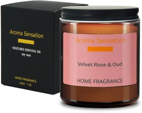 Rosenkerze im Glas, Duftkerze Geschenk für Frauen, 80 Std Brenndauer, Natürlich Sojakerze, Aromatherapie Kerze, Dekorative Kerze für Raumdüft, Geschenkset für Mutter, Schwester, Freundin, Ehefrau