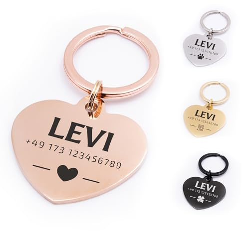 FELLSOCKE Hundemarke Herz aus Edelstahl – personalisiert & gravierbar, robust & rostfrei, in 3 Größen – Namensschild Anhänger für Hunde, Katzen & Pferde (Rosegoldfarben, 30x27mm, Glänzend)