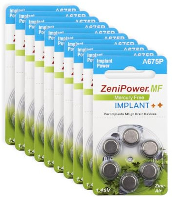 Hearing360 Cochlear Implant Batteries PR44 Size 675P, Constant Power and Long Life, Mercury-Free Batteries with Zinc-Air Technology (5 Blue Blisters)