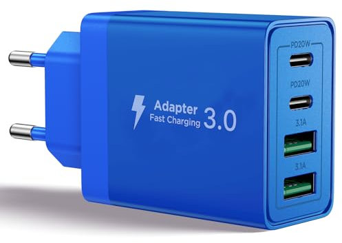 Aioneus Chargeur USB C, 40W 4 Port Prise USBC Chargeur Rapide iPhone, 3.1A PD+QC Type C Adaptateur Multi Secteur Chargeur pour iPhone16 15 14 13 12 11 Pro Max X XS XR 8 7 6S Plus Mini SE,iPad,Samsung