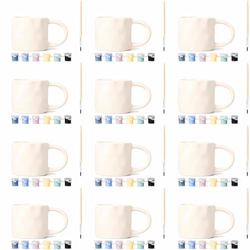 Weiße Tassen Bemalen Set Erwachsene, Kinder - Keramik Tassen zum Bemalen Set, Tassen Malset 12 Teilig, Kaffeebecher Keramik Bemalen Set für Zuhause, DIY Mug Painting Set 200ml, Tasse Bemalen Set