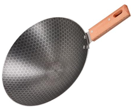 TOYANDONA 28cm Stainless Steel Small Wok Frying Pan Wooden Handle for Outdoor Camping High-Temperature Resistant Non-Stick Iron Wok Suitable for Gas Stove Cooking