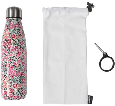 AltoBuy Coffret Bouteille Isotherme 50cl Motif Fleuri + Pochon + Mousqueton - Marina