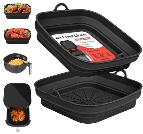 Alyvisun Silikonform für Heißluftfritteuse 2Stück Quadratisch Silikon Airfryer Form, Wiederverwendbar Silikoneinsatz Zubehör für Air Fryer, Mikrowelle, Ofen (Schwarz), Silicone