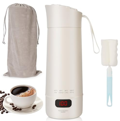 400ML Kleiner Tragbarer Wasserkocher, Mini Elektrische Wassertasse, 300W Schneller Wassererhitzer, Temperatureinstellung, Automatische Abschaltung, Reise Wasserkocher für Kaffee Teezubereitung