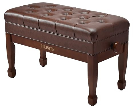 FILISITE Adjustable Duet Piano Bench with Storage, Heavy Duty Solid Wood Double Piano Stool Keyboard Bench Seat with PU Leather Padded Cushion (Wood)