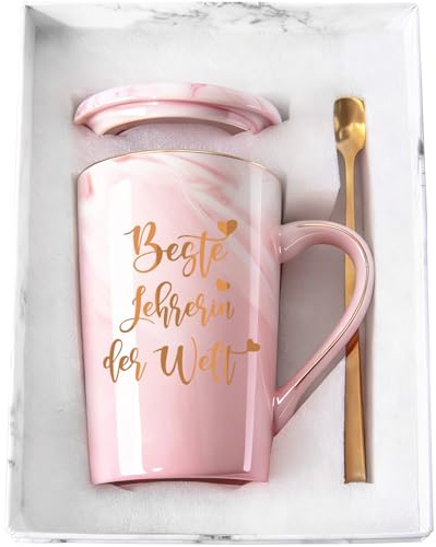 Lehrerin Geschenk, Beste Lehrerin der Welt Kaffeetasse, Abschieds Ruhestand Weihnachten Geschenk für Lehrerin, 400ml rosa Kaffee Tasse