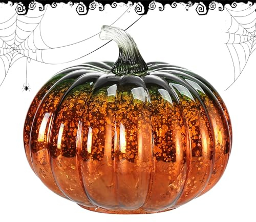 Nudorpn Herbst Deko Kürbis Lampe, LED Kürbis Laterne, Beleuchteter Glaskürbis Mit Sternenlicht, Halloween Deko Licht Für Wohnzimmer Schlafzimmer Garten Thanksgiving