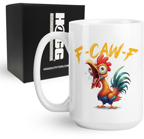 Fcawf Coffee Mug, F Awk F Mug, Funny Coffee Cups for Men, Rooster Gifts for Men, Chicken Cup, Gifts for Chicken Lovers, Hidden Message, Adult Humor, White Elephant, 15oz Ceramic Novelty Drinkware