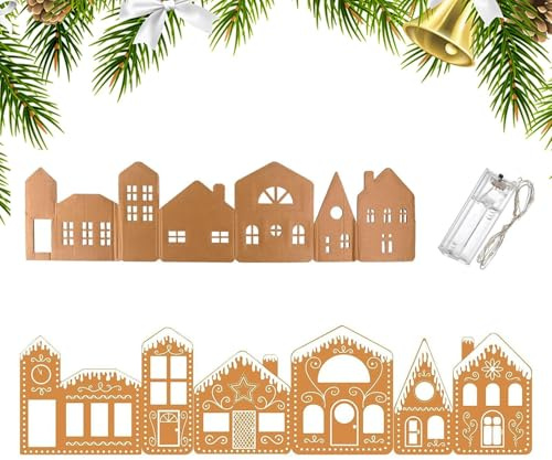Gwtdtoad Weihnachtsdorf Dekoration - Pappe Mit Lichterkette - Dorfhaus Weihnachtsdekoration - für Innenbereich Bauernhaus Küche Wohnzimmer Büro Schrank Party