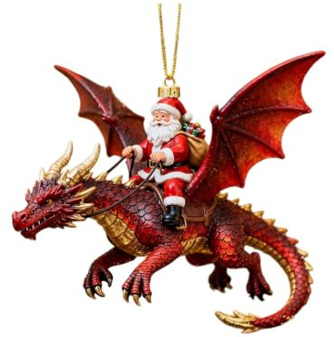 Weihnachtsmann Drache Ornament - Acryl Anhänger für Winter Display | 2D Flying Design mit kreativem Stil Urlaub Feier Dekoration Weihnachtsbaum Akzent für Rucksack Saisonale Party Home Zubehör