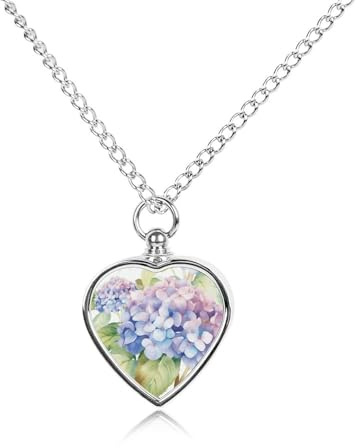 RTFGHJS Hydrangea Watercolor Urn Necklace for Ashes Personalized Cremation Jewelry Heart Pendant Keepsake Jewelry for Dog Cat Sympathy Gift for Pets Lovers