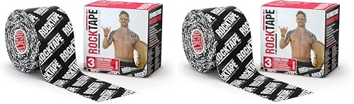 RockTape Unisex 3 Extra Sticky H2O Black Logo Tape Small, H2o Black Logo, Uncut Roll - 5cm Wide UK (Pack of 2)