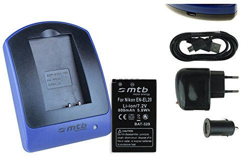 Batterie + Chargeur (USB/Auto/Secteur) pour EN-EL20 / Nikon 1 AW1, 1J1, 1J2, 1J3, 1S1, 1V3 / Coolpix A