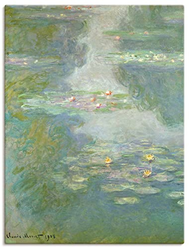ARTLAND Wanddeko Leinwand Bilder Wandbild 60x80 cm See Teich Wasser Pflanzen Blumen Seerosen 1908 Impressionismus Claude Monet T6YD