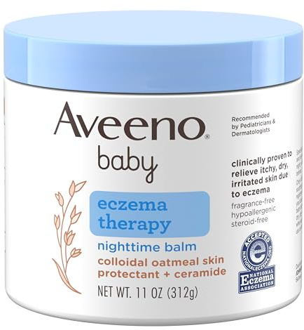 Aveeno Baby Eczema Therapy Nighttime Body Balm, Moisturizing Eczema Treatment, Ceramides, Triple Oat Complex, Soothes Dry, Itchy Skin, Hypoallergenic, Fragrance & Steroid Free, 11oz
