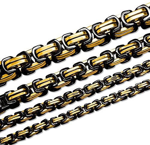 Soul-Cats Königskette Halskette Armband Set Panzerkette Edelstahl Größe: 12 mm;Farbe: schwarz Gold;Auswahl: Kette 60 cm