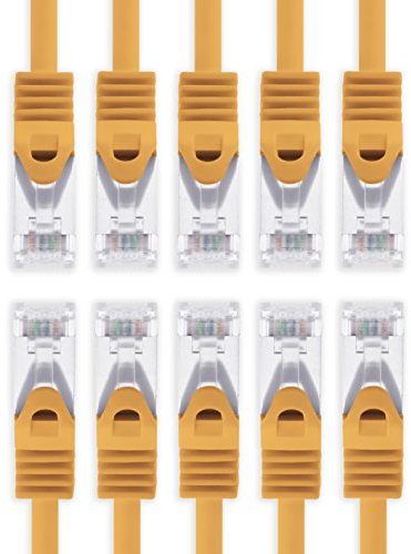 1aTTack.de 0,25m - orange - 10 Stück Cat7 Netzwerkkabel SFTP Patchkabel Lankabel Rohkabel 10GB/s - 500 Mhz konfektioniert mit 2 RJ45 Stecker Cat 6a