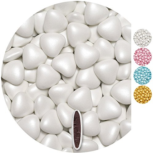 EinsSein 0,5kg Schokoherzen Dragees medium weiss pearl Gastgeschenke Hochzeit, Taufe, Kommunion, Kindergeburtstag | Schokodragees, Dragees in Herzform bzw. Schokolinsen als Ersatz für Hochzeitsmandeln