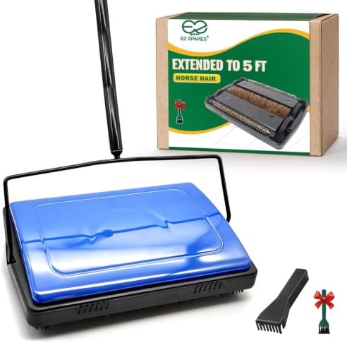 EZ SPARES Leiser Teppichkehrer, Bodenkehrer mit Rosshaar-Rollbürste, stark, geeignet für Teppichreinigungskraft, Borstenkehrer, ideal für Haus, Büro, Küche, Teppich (blau)