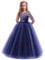 IWEMEK Flower Girls 3/4 Sleeve Floral Lace Tulle First Communion Pageant Dresses Kids Big Girls Princess Birthday Carnival Christmas Bridesmaid Wedding Party Prom Ball Gown Navy Blue 13-14 Years
