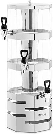 Royal Catering RCSD-3A1 Saftspender 3 x 3,5 L Kühlsystem 3 Behälter Ø 23,5 cm Getränkespender mit Zapfhahn Retrodesign