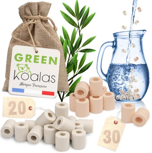 GREEN KOALAS | 50 Perles de Céramique EM® Roses X30 + Grises X20 Pack Purificateur Naturel Filtration Eau du Robinet Carafe Fontaine Gourde Machine à café Bouilloire Billes filtre anti calcaire chlore