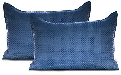 AmeliaHome 2 Kissenbezüge 50x70 cm dunkelblau Kissenhüllen Hotelverschluss Prägung Matt Satin Carmen