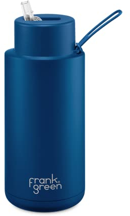 frank green Wiederverwendbare Wasserflasche mit Strohhalm-Deckel, Keramik-isolierte Wasserflaschen mit dreifachwandigem Vakuum, Flaschen für heiße und kalte Getränke, auslaufsichere Trinkflasche, Deep