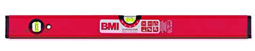 BMI Alu-Profil Wasserwaage Superstar mit Magnet (80 cm lang, Oberfläche pulverbeschichtet, kantenlose Horizontal-Libelle, hohe Messgenauigkeit 0,5 mm/m, mit Gummiendkappen) 696080PM