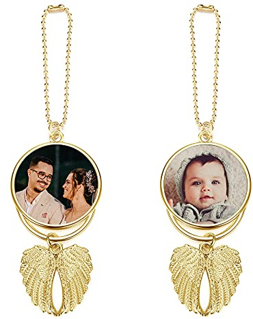 Sunligoo Personalisierter Auto Anhänger für Spiegel mit Foto Gravur Autospiegel Engelsflügel Spiegelanhänger Hängend Ornament